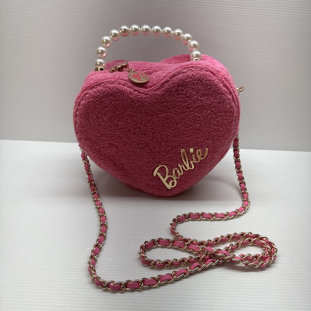 Barbie Our Universe Heart Figural Pink Sherpa Crossbody Bag - Picture 1 of 10